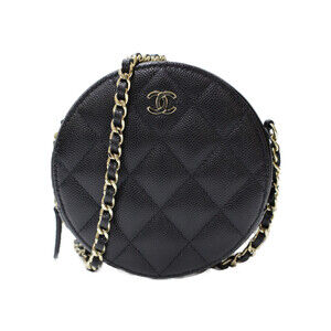Chanel Chain Shoulder Bag Round Pouch Black Caviar Leather card